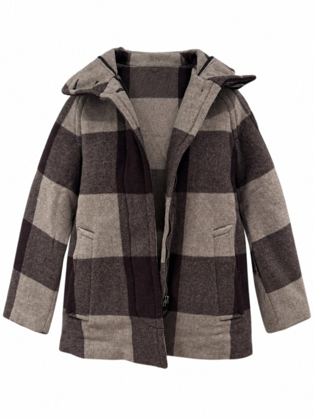 COACH brown plaid wool hooded Fall jacket - size xs